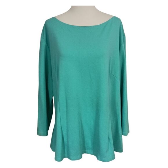 Laura Byrnes Zipper Back Top 4X Plus Size Blouse Aqua Pinup Girl Jersey Knit - Picture 11 of 16